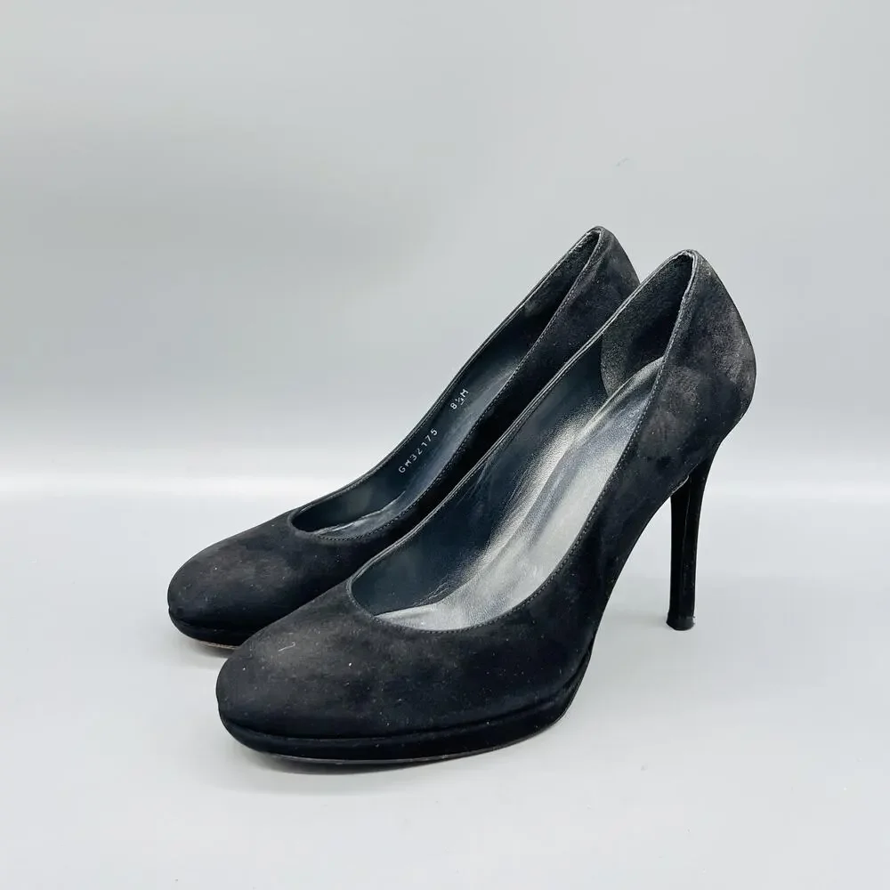 Stuart Weitzman Shoes Womens 8.5 Black Suede Platform Round Toe Stiletto Pumps